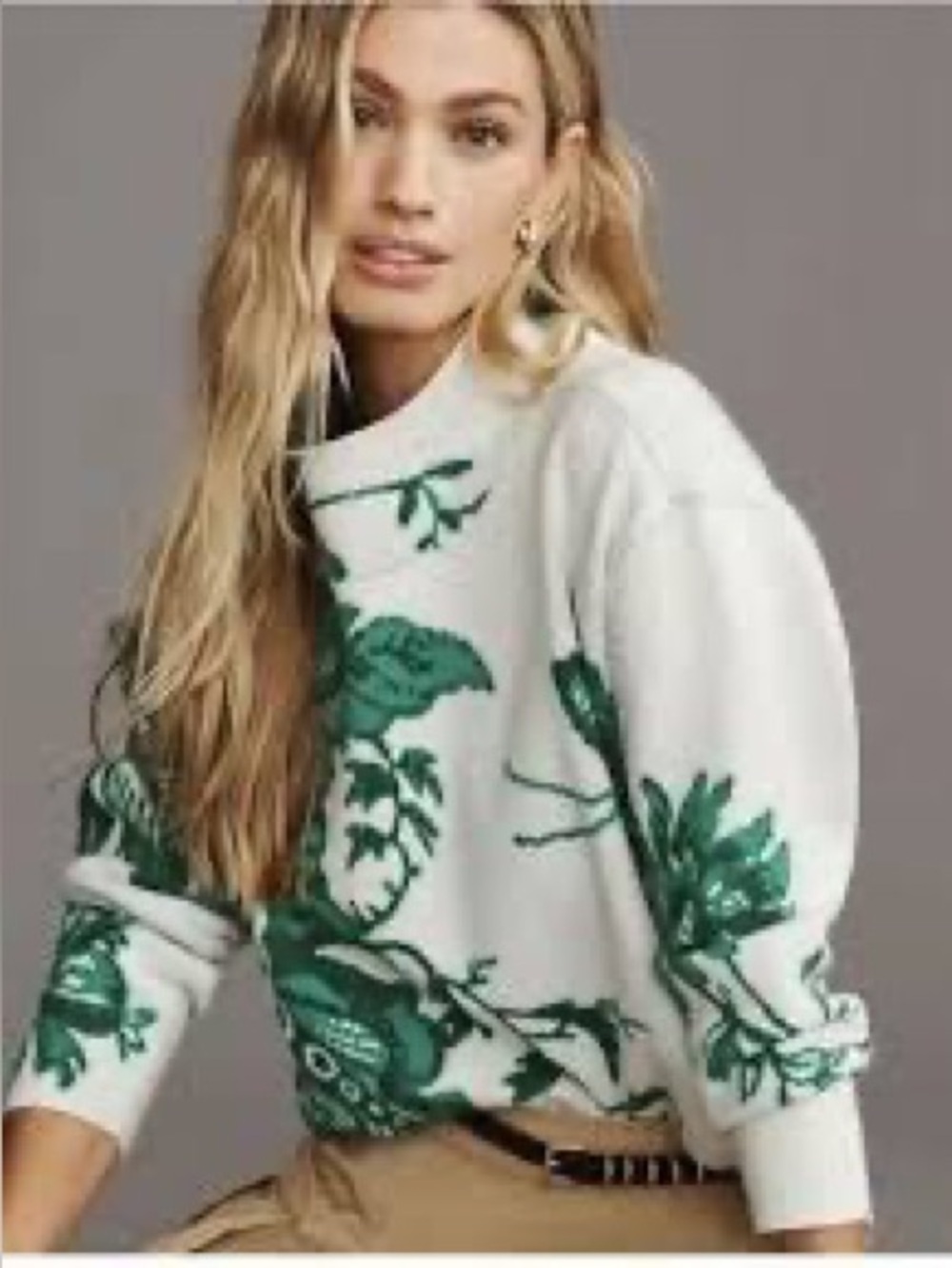 Maeve Carys Mock Neck Sweater Green Floral XS